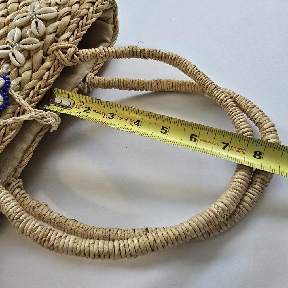 Straw Basket Tote Handbag Shells Lined Resort Golden Girls 80's Retro Beachy GUC